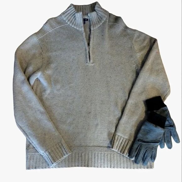 Y2K GAP 2012 Mock Neck Quarter Zip Wool Blend Sweater Oatmeal XXL - Picture 6 of 15